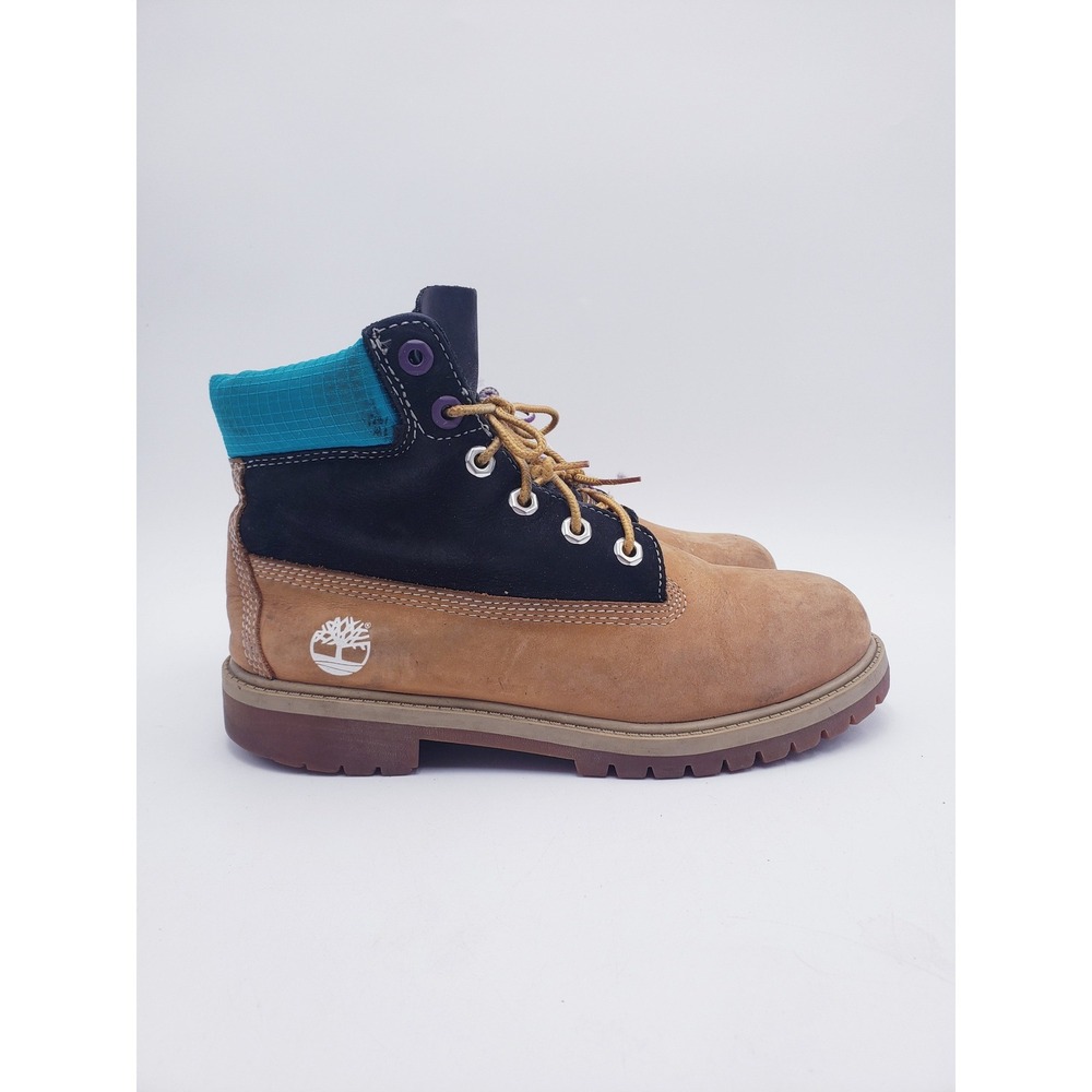 Timberland 6 Inch Premium Waterproof Boots Nubuck Tan Black Teal Youth Size 5